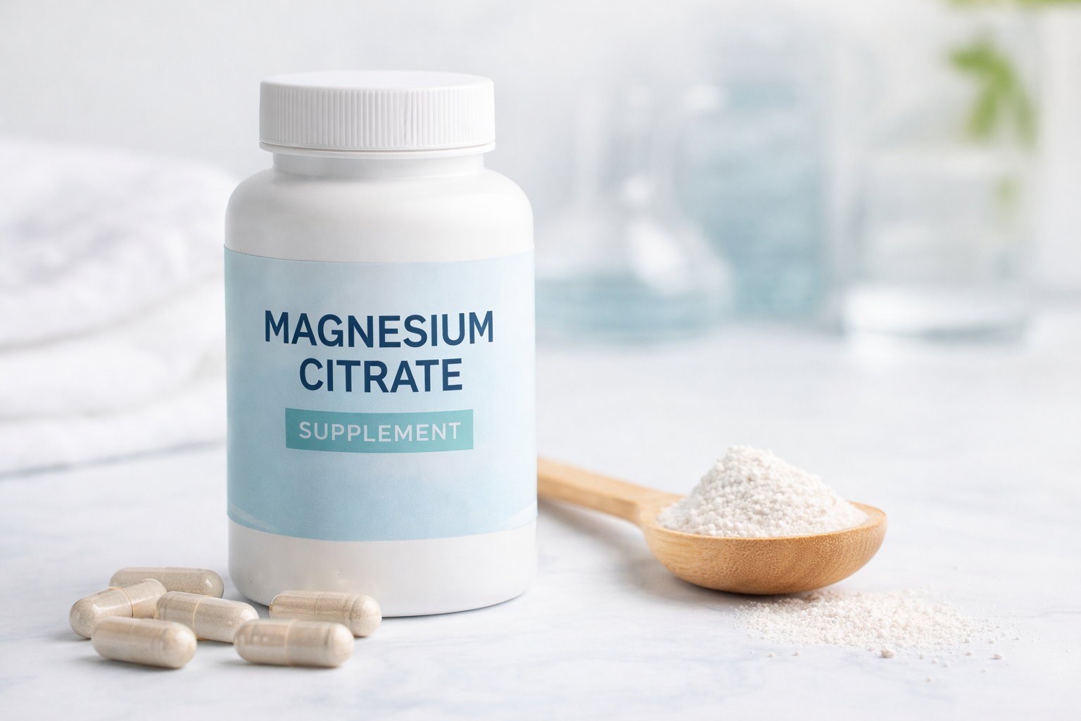 magnesium citrate supplement capsules and powder